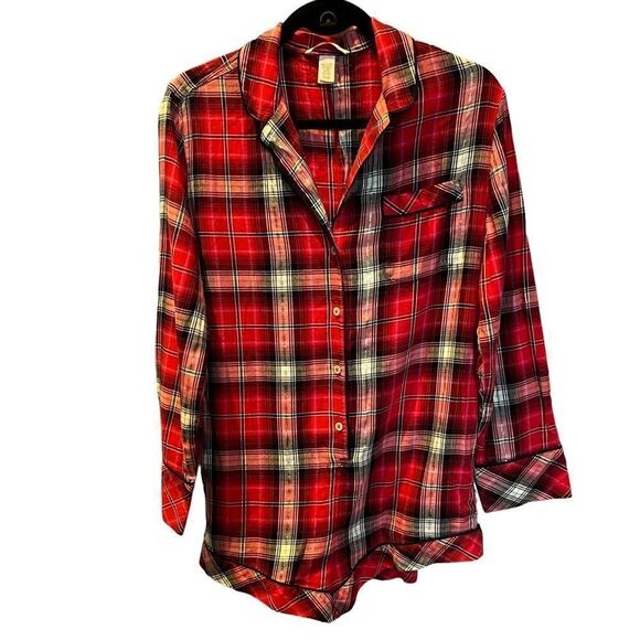 Victoria's Secret Flannel romper Black/Red/Pink Plaid Size Small long sleeve - Picture 1 of 11